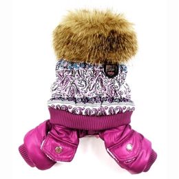 Purple Bubble Cotton Luxury Fur Collar Style Pet Dogs Winter Coat Dogs Clothing Coat For Dogs Winter 201102