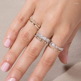 Cluster Rings Gold Vermeil 925 Sterling Silver Women Finger Ring Sparking Bling 5A Cubic Zirconia CZ Criss Cross Band RingsCluster