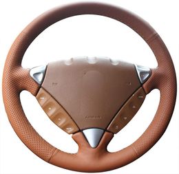 DIY Brown Leather Auto Custom Steering Wheel Covers For Porsche Cayenne S 2003-2010 Cayenne Base 2008 2009 Accessories