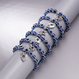 New Popular Antique Silver Plated Animal Charm Bracelet Blue Evil Eye Beads Jewelry for Men Women Gift