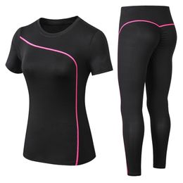 Yoga Set Quick Dry 2 Piece Female Short-sleeved long Pants Outdoor Sportswear Fitness suit Plus Size Sport outfit for woman 220507
