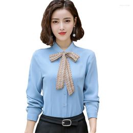 Women's Blouses & Shirts 2022 Spring Chiffon Bow Shirt Women Fashion OL Office Long Sleeve Blouse Formal Professional Work Wear Plus Size To