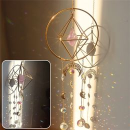 Crystal Wind Chime Star Moon Sun Catchers Windchimes Plated Colourful Beads Hanging Drop for Outdoor Indoor Garden Decor Craft 220728