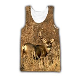 Plus-size S-6XL New Large Size Women's Round Collar Sleeveless Vest 3D Printed T-shirt Women's Summer Hunting Deer Short Sleeve Top 001