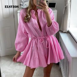 High Fashion Commuting Vneck Sexy Sweet Solid Color Ruffle Office Ladies Elegant Straight Long Sleeve Dress 220707
