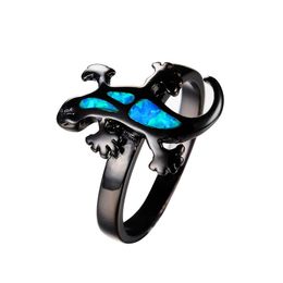 Wedding Rings Cute Female Blue Fire Opal Ring Fashion 14KT Black Gold For Women Promise Love Animal Engagement RingWedding
