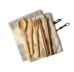 Flatware Sets 50set Bamboo Utensils Travel Cutlery Set Eco-Friendly Wooden Outdoor Portable Spoon Fork Chopstick SN2090Flatware