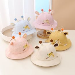 Cute Cartoon Baby Cap Embroiderey Giraffe Kids Bucket Hats For Boy Girl Outdoor Sun Hats