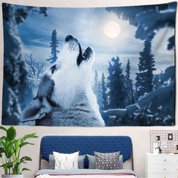 Wildlife Wolf Carpet Wall Hanging Boho Decorative Covering Tapestry Psychedelic Hippie Mandala Covers J220804