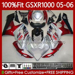 OEM MOTO Body For SUZUKI GSXR 1000 CC K5 GSX-R1000 2005 2006 Bodywork 122No.76 GSXR-1000 GSXR1000 1000CC 05 06 GSX R1000 05-06 Injection Mould Fairings Kit red silvery blk