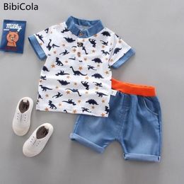 BibiCola Summer Boys Clothing Sets Children Clothes Kids Fashion T shit denim Shorts 2pcs Suits Cotton Tracksuits 220620