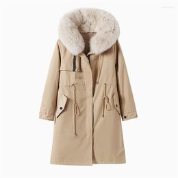Women's Fur & Faux 2022 Winter Real Big Collar Thick Warm Coat Women Liner Detachable Drawstring Zip Long Parkas