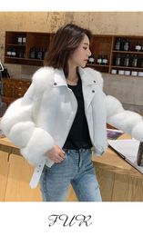 Faux Fox Fur Coats With Sheepskin Leather Wholeskin Jacket Outwear Luxury Women 2022 Winter New