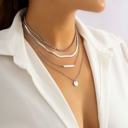 Personality Sequined Metal Rhinestone Full Diamond Necklace Simple Snake Bone Chain Multi-Layer Necklace Geometric Pendant