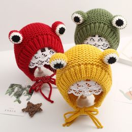 Baby Winter Hat Cute Frog Shaped Knitted Warm Beanie Children Kids Plush Lined Windproof Ear Protection Cap Baby Bonnet