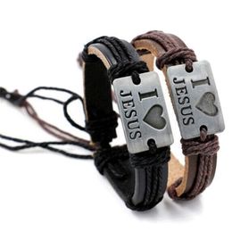Charm Bracelets 1Pcs I Love JESUS PU Leather Bracelet Antique Animal Pendant Rope Chain Charms Wrap Gifts For Women Men 2 Colours