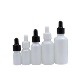 Cosmetic Packaging Pearl White Glass Bottle Plastic Ring Lid Empty Rubber Dropper Parfum Essential Oil Vials 5ml 10ml 20ml 30ml 50ml