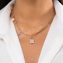 Asymmetrical Chains with Lock/Letter Pendants Necklace for Women Punk Short Choker Necklaces 2022 Fashion Jewellery for Neck Collar