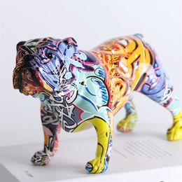 creative Colourful English bulldog figurines Modern Graffiti art home decorations Room Bookshelf TV Cabinet decor animal Ornament 220423