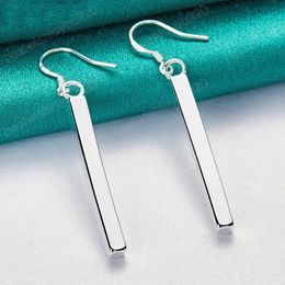 100% 925 Sterling Silver Square Pillar Dangle Earrings Female Fashion Jewellery Women Lady Christmas Gift