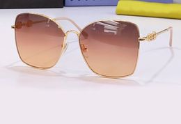 Square Oversize Sunglasses for Women Gold Metal/Pink Brown Shaded Designer Sunglasses UV Protection Eye Wear with Box