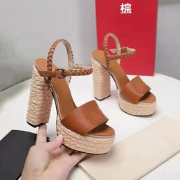 Summer Super High Heel Sandals Women's Platform Shoes Fashion Metal Buckle Designer Leather Soles Peep Toe Ankle Strap Pumps