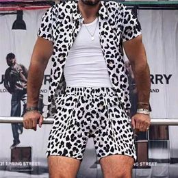 Leopard Tiger Print Sets Men Casual Hawaiian Short Sleeve Shirts Shorts Suits Quick Dry Beach 2 Pieces Plus Size 220708