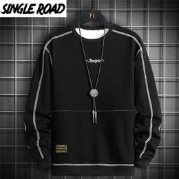 SingleRoad Crewneck Sweatshirt Men Side Striped Oversized Japanese Streetwear Hip Hop Black Hoodie Men Sweatshirts Hoodies 201126