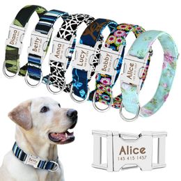 Dog Collars & Leashes Collar Personalized Nylon Pet Tag Custom Puppy Cat Nameplate ID Adjustable For Medium Large Dogs EngravedDog