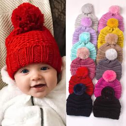 Autumn Winter Infant Baby Kids Knitted Hat Wool Ball Candy Color Caps Children Hats Beanies