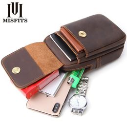 Mens Multifunctional Genuine leather Waist Packs Interior Slot Pocket Zipper Hasp Large Capacity Cell Phone Pocket 201119