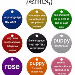 2pcslot Personalized engraving Pet ID tags dog cat round tags Aluminum dog tags identification customized name address phone 220610