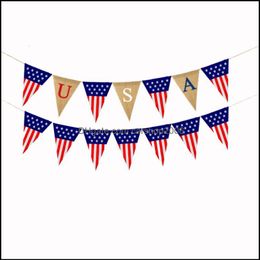 Garden Decorations Patio Lawn Home Ll Usa Burlap Flags Us National Day Pl Colorized Independence Pennan Dhkdf