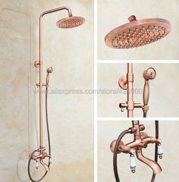 Bathroom Shower Sets Antique Red Copper Rainfall Faucet Set Bathtub Mixer Tap With Hand Sprayer Wall Mounted Bath Krg543Bathroom