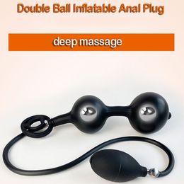 Inflatable with Ball Anal Plug Liquid Silicone Wear Unisexy Expander sexy Adult Toys Gold Butt
