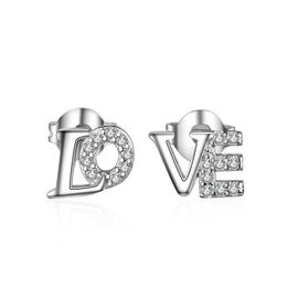 Pendant Necklaces Fashion Silver Colour Crystal Letter Love Piercing Stud Earrings For Women Girls Wedding Trendy Party Jewellery Pendientes Eh
