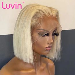 613 Honey Blonde Short Bob Lace Front Human Hair Wigs Straight Colored 13x4 Synthetic Frontal Wigs For Black Women