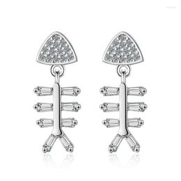 Stud Trendy 925 Sterling Silver Earrings For Women Jewelry Exquisite Zircon Fish Bone Earring Girl Valentine's Day GiftsStud Farl22