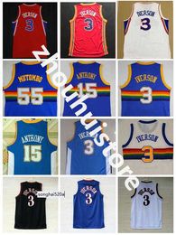 Top Quality #55 Dikembe Mutombo Jerseys Cheap #3 Allen Iverson Jersey #15 Carmelo Anthony Jersey Red Blue White Stitched jerseys