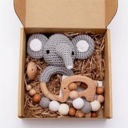 baby bell bracelets UK - 1set Baby Rattle Wooden Crochet Elephant Bells Music Teething Bracelet Pacifier Dummy Clips Gym Play Rodent Baby Products Toy 220531