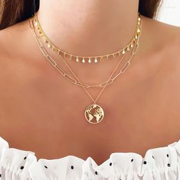 Pendant Necklaces Fashion Sequins Chain Choker Necklace For Women Gold Colour Coin Map Chunky Chokers Punk JewelryPendant Godl22