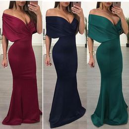Party Dresses Sexy Off The Shoulder Deep V Neck Solid Color Fishtail Homecoming Ladies Full Length Slim Evening Gowns Prom Robes