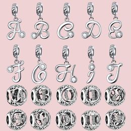 925 Sterling Silver Dangle Charm Letter A-Z Alphabet Charm Name Beads Bead Fit Pandora Charms Bracelet DIY Jewellery Accessories