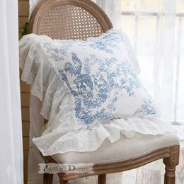 Cushion/Decorative Pillow Sweet Pink European Embroidery Cushion Cover Ruffle Lace Cotton Cake Layers Princess Elegant Bedding CaseCushion/D