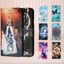 Flip Leather cases for iphone 14 pro max Butterfly Animal Tiger Tower Flower Panda Credit ID Card Slot cover