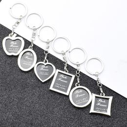 Creative Metal Insert Photo Picture Frame Keyring Heart Apple Round Keychain Fob Love Gift Car Key Chain Accessories Trinket