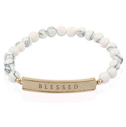 Inspirational Bar Natural Stone Stretch Bracelet Christian Gift Religious Msage Adjustable Beaded Bracelets For Women