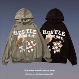 Tkpa American Street Hair Bubble Print Thin Hooded Hoodie for Men and Women Ins Fashion Br Autumn Winter Lovers