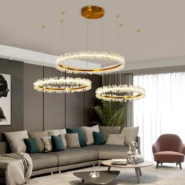 Pendant Lamps Home Decor Luxury Crystal Led Chandelier Lighting Fixture Living Room Restaurant Decoration Black Gold Ring For HomePendant