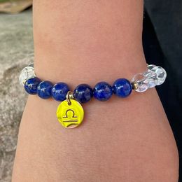 MG1535 Strand 8 MM Lapis Lazuli Libra Zodiac Bracelet Fashion Womens Clear Quartz Gemstone Bracelets Birthday Stone Wrist Mala Jewellery